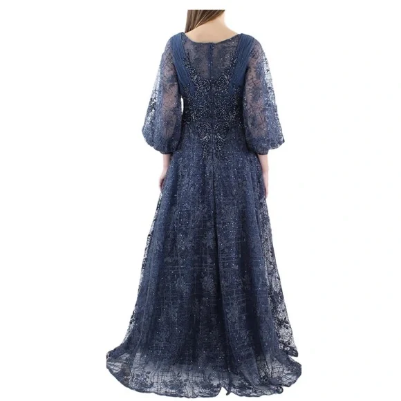 NWT MAC DUGGAL EMBELLISHED PLUNGE NECK PUFF SLEEVE A LINE GOWN 20283 - Picture 7 of 16